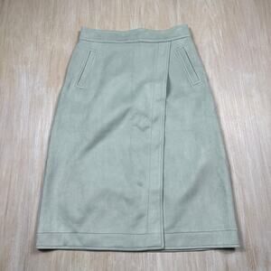 Ann Taylor Green Faux Suede High Waist Pencil Midi Skirt Back Zip Closure 6